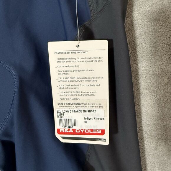 NWT 2XU Men's Long Distance Tri Shorts XL Indigo Blue Charcoal Gray MT2259b - Picture 3 of 13